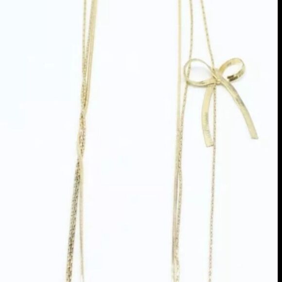 Candies Long Multi Strand Gold Bow Necklace NWT - Picture 2 of 2